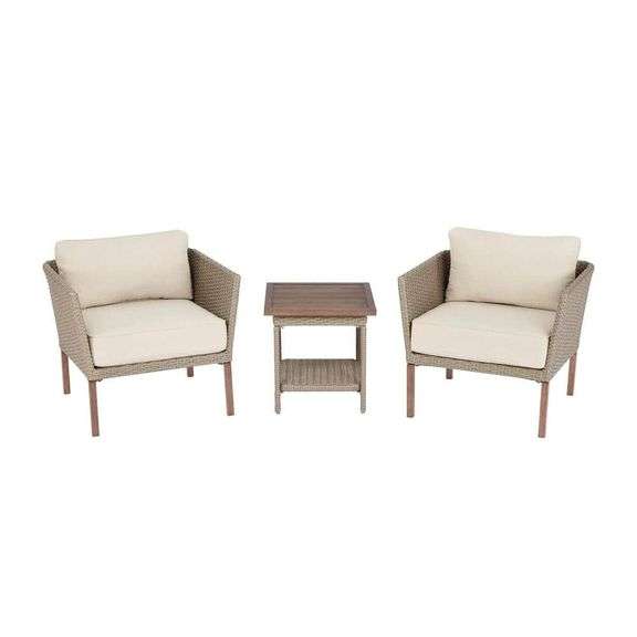 Oakshire 3Piece Wicker Outdoor Patio Conversation Set with Tan