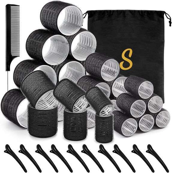 Self grip hair roller set,Hair roller set 28 pcs,Heatless hair curlers,Hair rollers for Long hair,Medium and Short hair,Hair rollers with hair roller clips and comb,Salon hairdressing curlers,DIY Hair Styles, Sungenol 3 Sizes Rose red Hair Rollers in 1 set