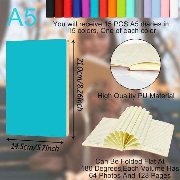 Chivertion 15 Pcs A5 Soft Cover Journals for Writing 128 Page Lined Journal Notebook Bulk Leather Ruled Journaling Notebooks Writing Drawing Journal Lay Flat Diary for Women Men, 5.7 x 8.2, Colorful