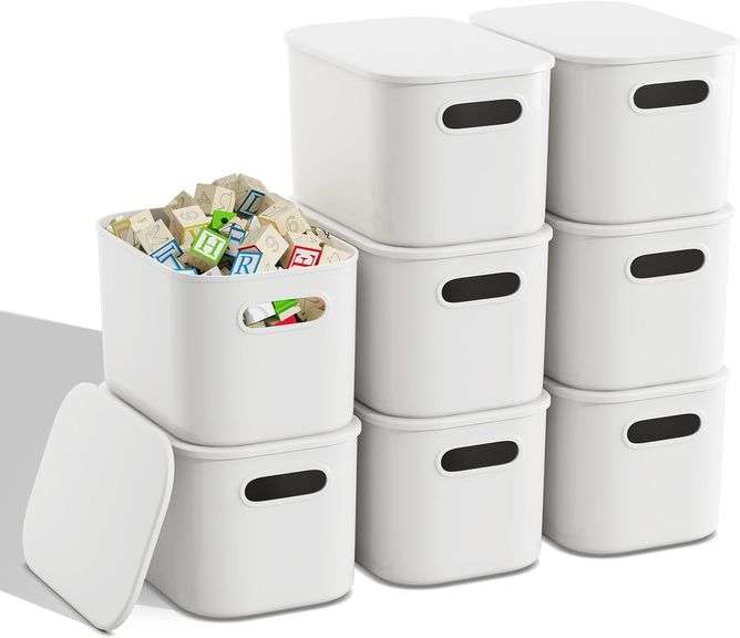 MSHOMELY 8 Packs Plastic Storage bins with Lid White Storage Containers ...
