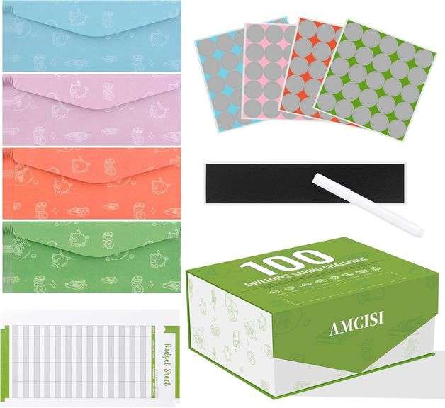 100 Envelopes Money Saving Challenge Box- 100 Envelope Challenge Kit to Save 20000 dollars, Saving Money Organizer for Cash, Petty Cash Box with 100 cash Envelopes for Budgeting (green)