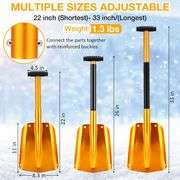 (3) 33 Folding Snow Shovel for Car, Portable Telescopic Snow Scoop Shovel, Emergency Aluminum Shovel for Digging, Camping, Skiing, Snowmobiles, Snow Camping