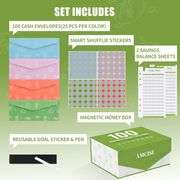 100 Envelopes Money Saving Challenge Box- 100 Envelope Challenge Kit to Save 20000 dollars, Saving Money Organizer for Cash, Petty Cash Box with 100 cash Envelopes for Budgeting (green)