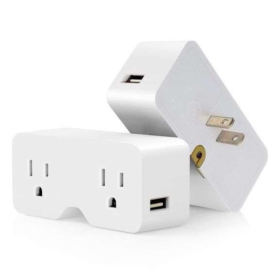 Multi Plug Outlet Extender With Dual Type A USB Ports Grounding, 2 Pack ...