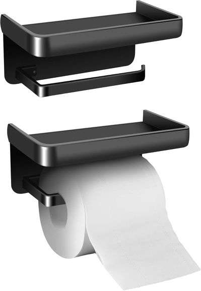 Black SUS 304 Stainless Steel Toilet Paper Holder With Shelf - Wall Mounted, Adhesive Or Screw Installation - View #4