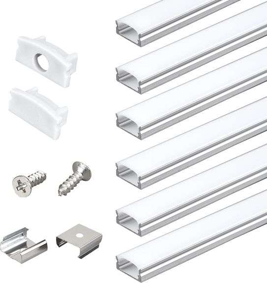 6-Pack 3.3ft/1Meter U Shape LED Aluminum Channel System with Milky ...