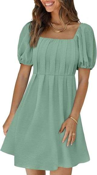KILIG Women's Square Neck Long Sleeve Midi Dress - Smocked Tie Back, Ruffle Cuffs, Fall Winter Casual Dress