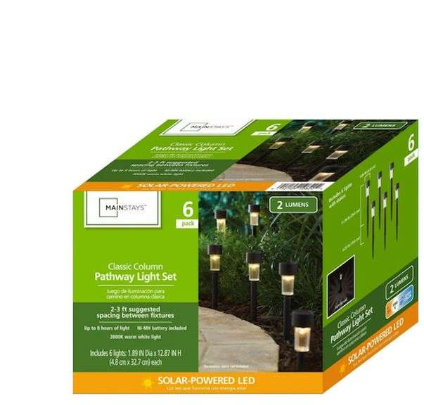 Pathway Light Column Large Mainstays Solar Powered Black Classic Column LED Path Light and ...