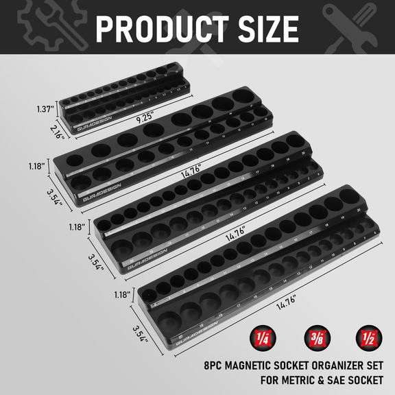 Socket Magnet Mat 8PCS Magnetic Socket Organizer Set, Magnetic Socket Holder, 1/4