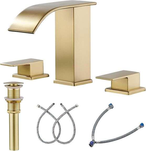 Waterfall Bathroom Faucet 3 Hole, Brushed Gold 8 Inch Widespread Bathroom Faucets & Parts ...