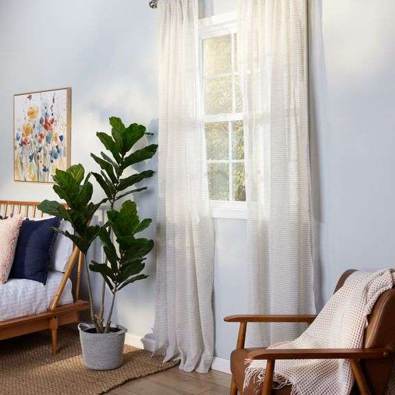 allen + roth 84-in Linen Light Filtering Rod Pocket Single Curtain ...
