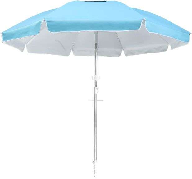 LUHAHALU 7.5 ft Beach Umbrella with Sand Anchor & Aluminum Pole for Tilting, Windproof Portable Silver Interior Coating UV 50+ Sun Shelter with Carry