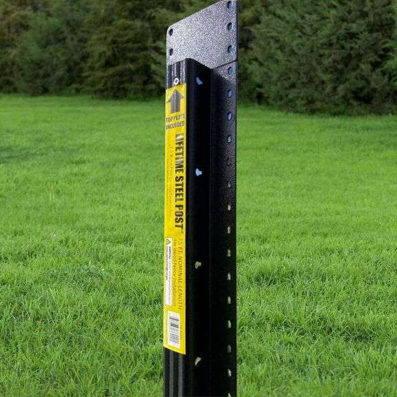 (6) 8 ft. X 4 in. Powder Coated Black Steel Metal Fence Post with Top Plate for In-Ground Line Applications