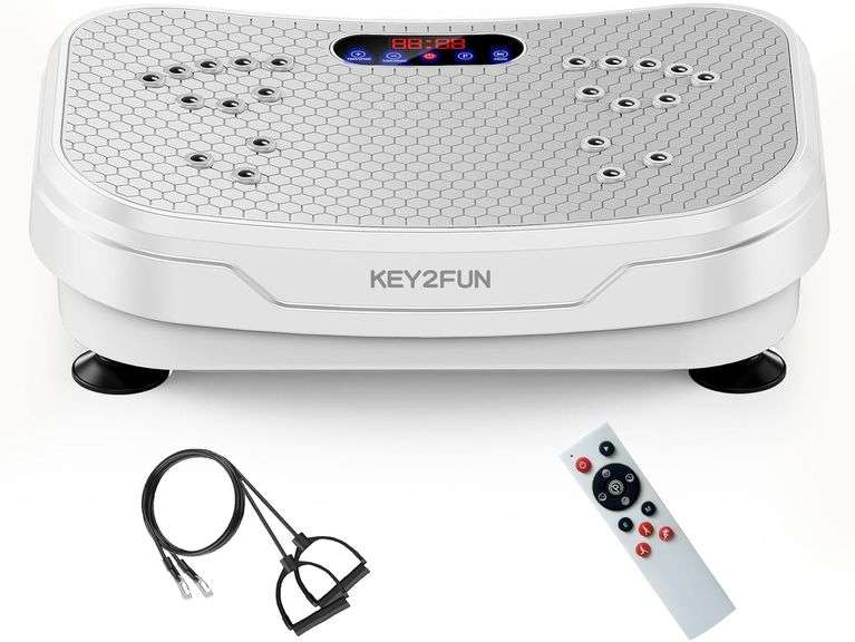 Vibration Plate Exercise Machine, KEY2FUN 2025 Upgraded Vibration Plate for Lymphatic Drainage, Large-Size Vibrating Platforms with Resistance Bands,