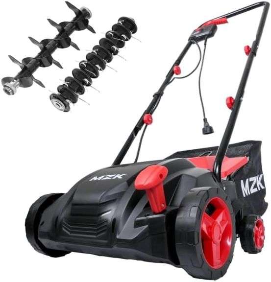 MZK 13-inch 2-in-1 Electric Dethatcher and Scarifier w/Removeable 4-Position Height Adjustment,Lawn dethatcher w/8-Gallon Thatch Collection Bag,Keep L