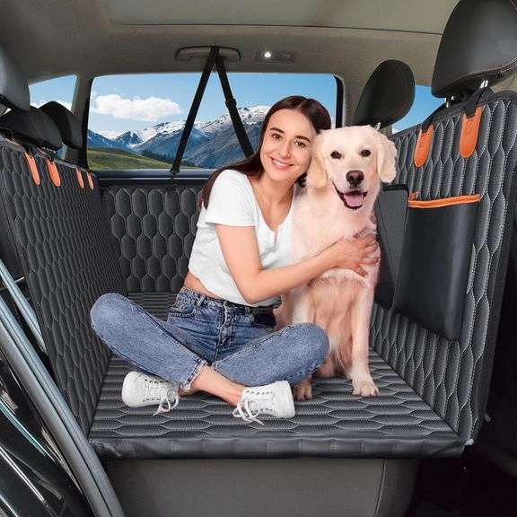 Chumajor XL Back Seat Extender for Dogs-Supports 400lb,Waterproof Dog Car Seat Cover Hard Bottom-Detachable,600D Heavy Duty Scratch Proof Nonslip Soft