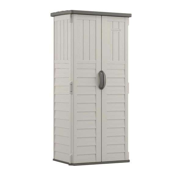 Suncast 2 ft. X 2 ft. X 6 ft Resin Vertical Pent Storage Shed with Floor Kit