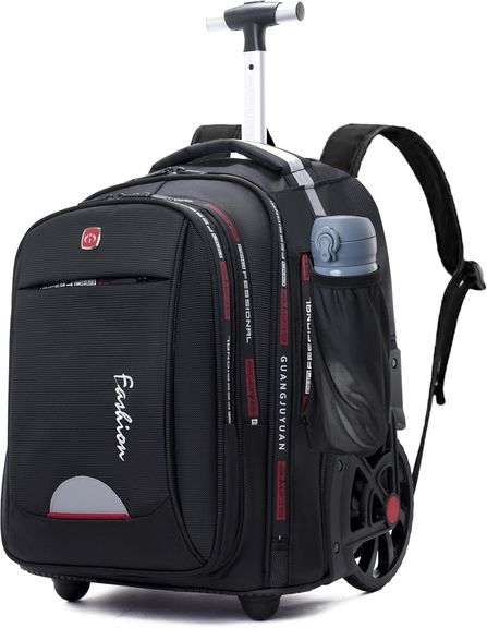 GUANGJUYUAN Rolling Backpack with Wheels for Adults, Waterproof Travel Wheeled Backpack on Wheels, Fit 17 Inch Laptop, Black, Business