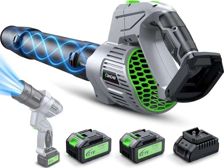 Leaf Blower, 680 CFM 21V Electric Cordless Le af Blo wer with 2 X 2.0Ah Batteries and Charger, 3 Speed Mode