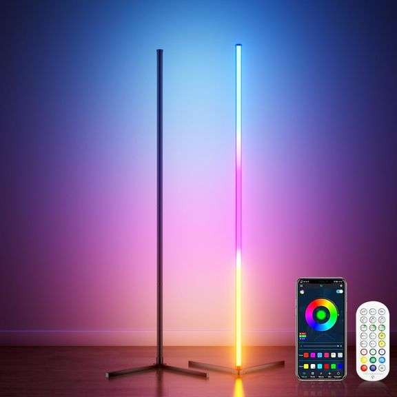 2PCS RGB Corner Floor Lamp, 64.5" RGB Color Changing Standing Lamps for Living Room APP and Remote Modern Floor Lamp with Music Sync and 16 Million Co