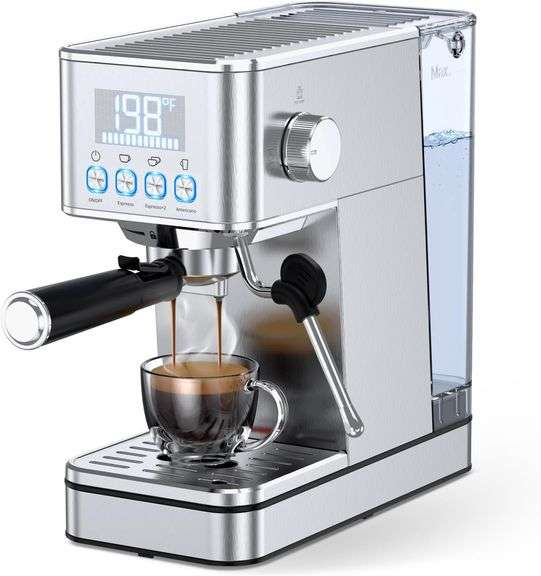 Espresso Machine, 20Bar Compact Stainless Espresso Maker, With Milk Frother Steam Wand, 57.5OZ Removable Water Tank, Displays Making Time & Water Temp