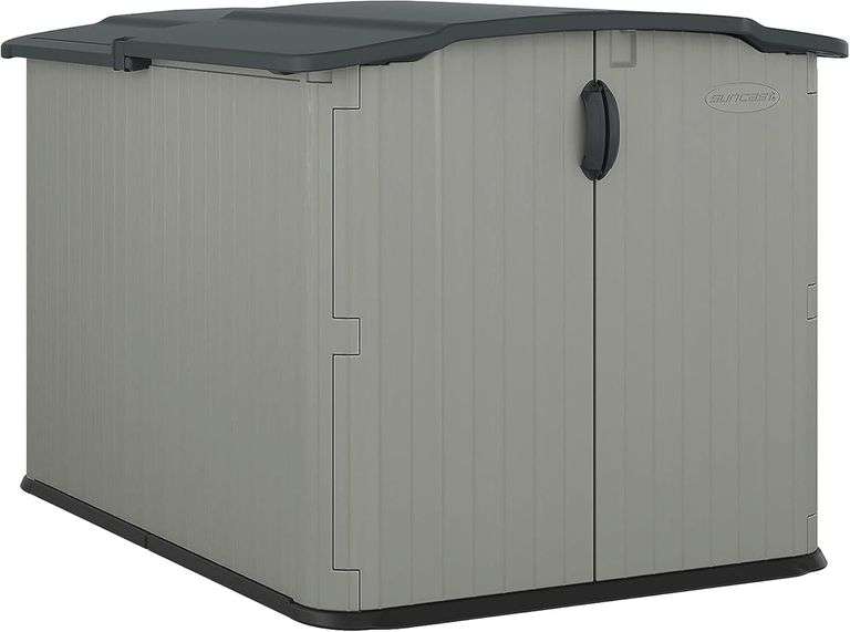 Suncast Glidetop Horizontal Outdoor Storage Shed with Pad-Lockable Sliding Lid and Doors, All-Weather Shed for Yard Storage, 57.5" W x 79.75" D x 52"