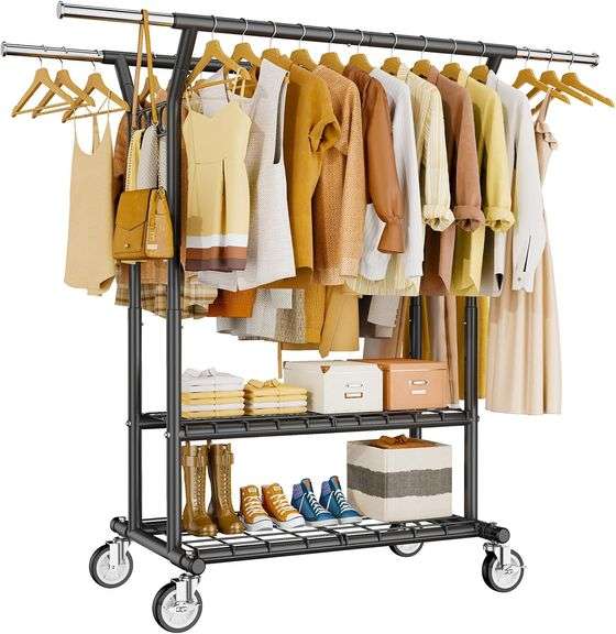 Heavy Duty Clothes Rack, Rolling Clothing Rack With Shelves Load 620 ...