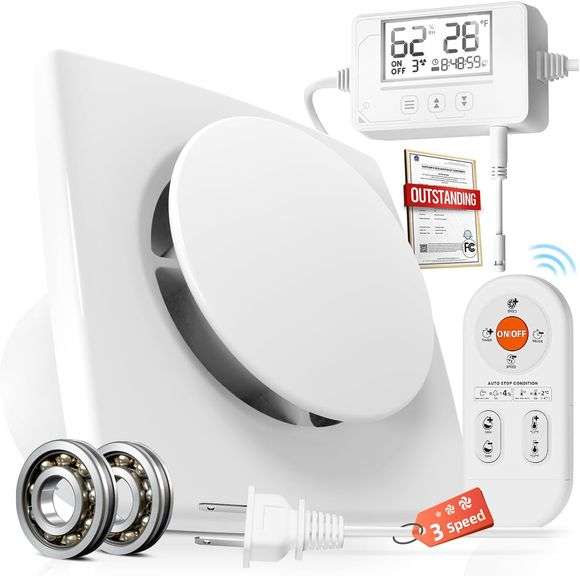3 Speed Bathroom Fan with Humidity Sensor with Remote Control, Timer ...