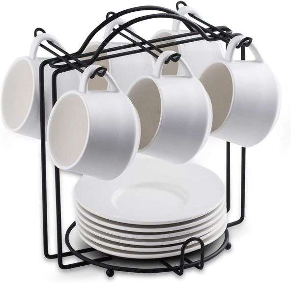 YHOSSEUN Espresso Cups with Saucers and Metal Stand Coffee Cup Set of 6 ...