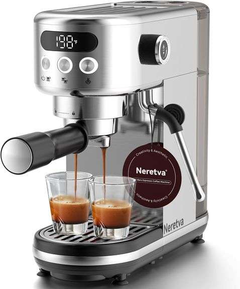 20 Bar Espresso Machine With Milk Frother - 1350W Stainless Steel Coffee Maker, 1.2L Tank, One-Touch For Cappuccino & Latte At Home