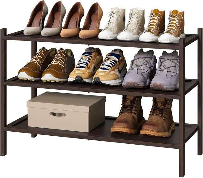 $56 kiplant Bamboo Shoe Rack for Entryway, 3-Tier Stackable | Foldable ...