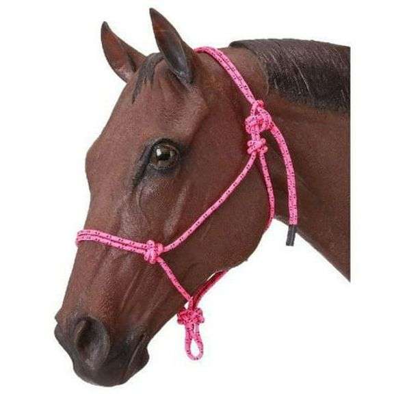 Tough-1 Poly Rope Tied Halter - Pink - Horse