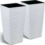 Worth Garden 22" Tall Planters Set of 2 - Plastic White Square Plant Pots -
