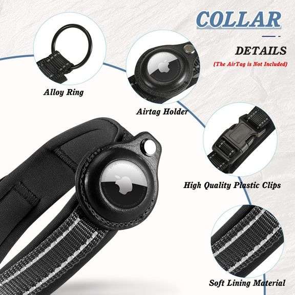 (2) RHXOFYANG Airtag Dog Collar (Medium, Black)