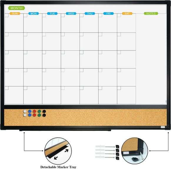 JILoffice Magnetic Calendar Whiteboard & Bulletin Corkboard Combination, Co