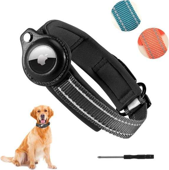 (2) RHXOFYANG Airtag Dog Collar (Medium, Black)