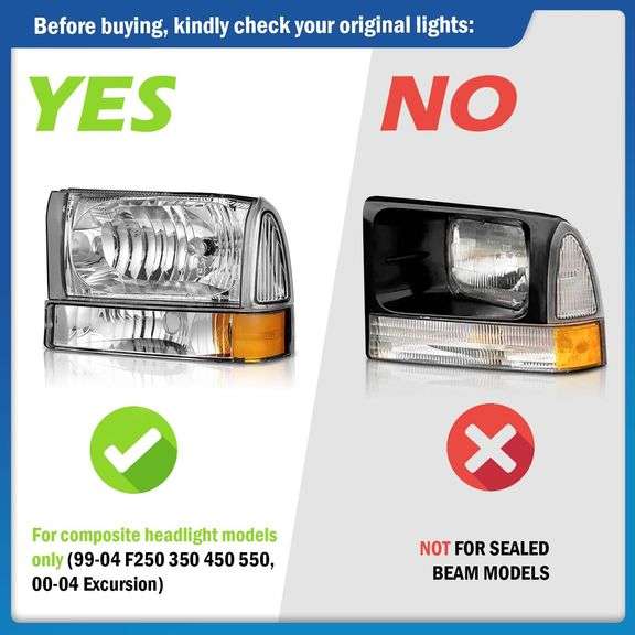 thumbnail image 2 of For 1999-2004 Ford Super Duty F250 F350 F450 F550 Headlights Assembly 2000 2004 Ford Excursion Headlamp Replacement Bumper Signal Corner Light Chrome Housing Amber Reflector 4pcs Set 2 of 11