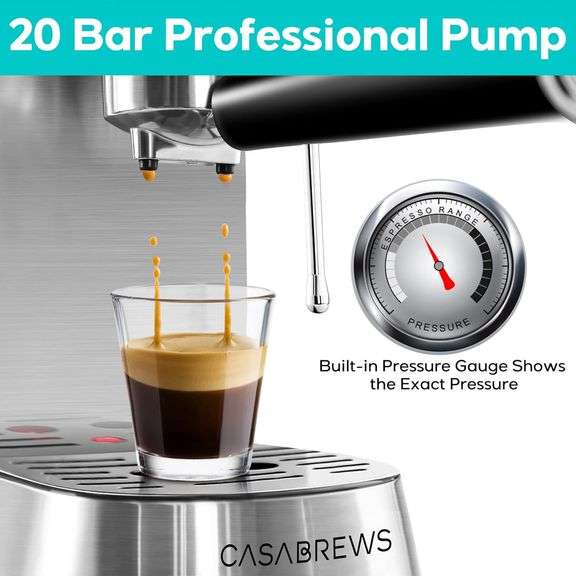 CASABREWS Espresso Machine 20 Bar, Professional Espresso Maker with Milk Frother Steam Wand, Compact Espresso Coffee Machine with 34oz Removable Water