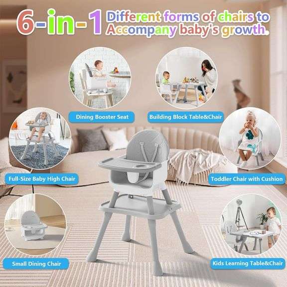 6 in 1 Baby High Chair for Babies and Toddlers, Booster Seat, Kids ...