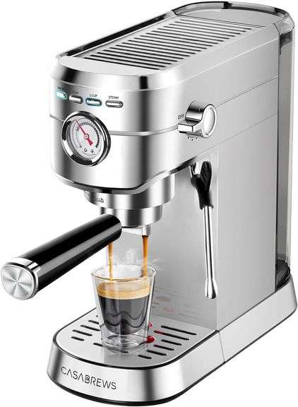 CASABREWS Espresso Machine 20 Bar, Professional Espresso Maker with Milk Frother Steam Wand, Compact Espresso Coffee Machine with 34oz Removable Water