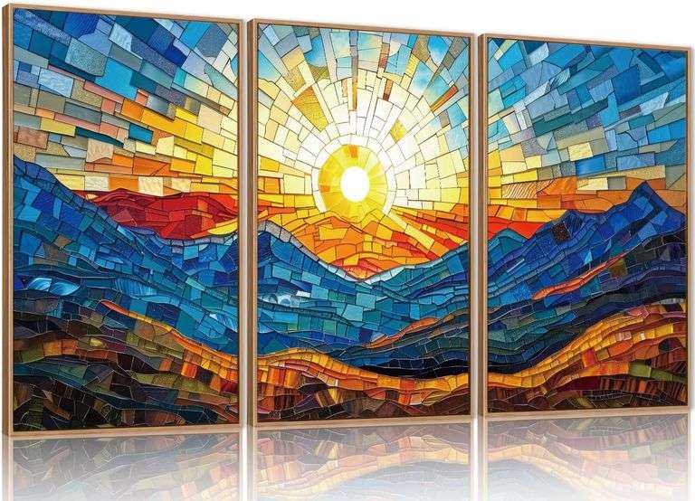Celestdeco Mosaic Mountains Framed Canvas Wall Art Set, Modern Abstract ...