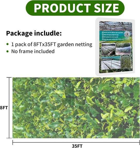 AIRLAJYID 8ft x 35ft Garden Netting, Plant Mesh Netting, Garden Plant Row C