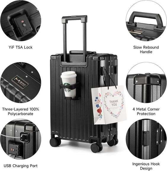 Hard Shell Carry On Luggage 22x14x9, Black