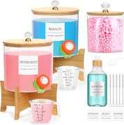 4Pcs Liquid Laundry Detergent Dispenser Set, Plastic Laundry Soap Dispenser with Measuring Cup, Scent Booster Laundry Powder Container with Scoop, Fab