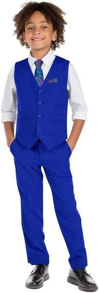 Marvelous Kids Formal Slim Fit Suit Set, Vest, Pants, Dress Shirt, Tie, Pocket Square, and Bow Tie size 4 color pink