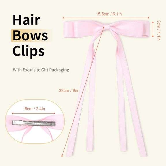 (6)Ehaler Satin Hair Accessories - 8 PCS Double Black & White Ribbon Ponytail Holders, Metal Clips for Women, Girls, Toddlers, Teens, Kids