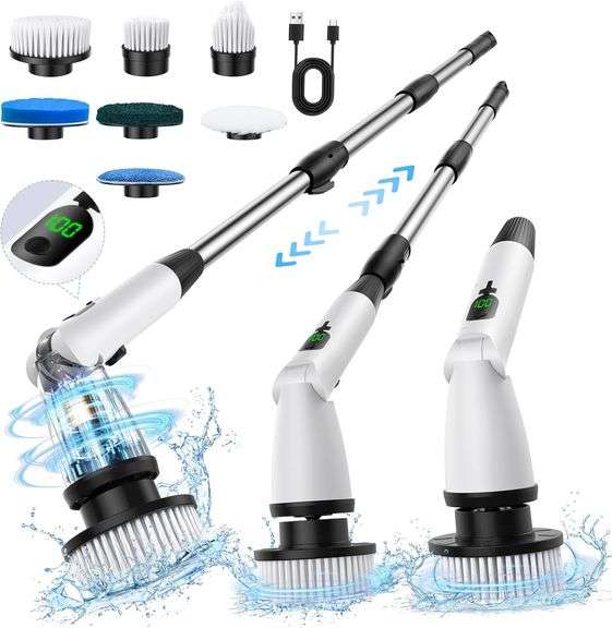 Electric Spin Scrubber, IPX8 Waterproof Cordless Cleaning Brush