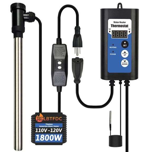 XCLBTFDC 1800W Titanium Immersion Water Heater Portable Electric Hot Tub and Pool Fully Submersible Water Heater with Thermostat, Leakage Protection f
