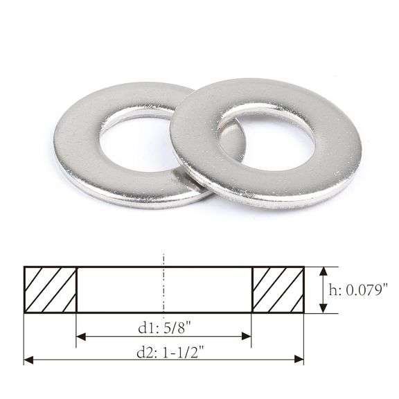 (2) FASTENER TREE 5/8" x 1-1/2" Flat Washer 304 Stainless Steel SAE Washer for Screws Bolts 100PCS