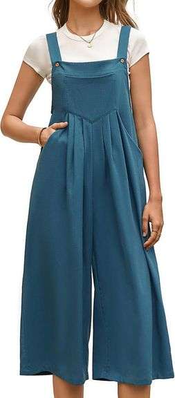 NORACORA Women's Linen Jumpsuit Overalls Wide Leg Summer Adjustable Button  Strap Casual Loose Fit Capri Length - Matthews Auctioneers